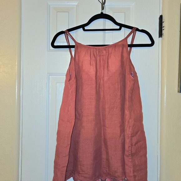 Johnny Was Workshop Ramie Linen Embroidered Spaghetti Strap Top Red Medium - Picture 5 of 10